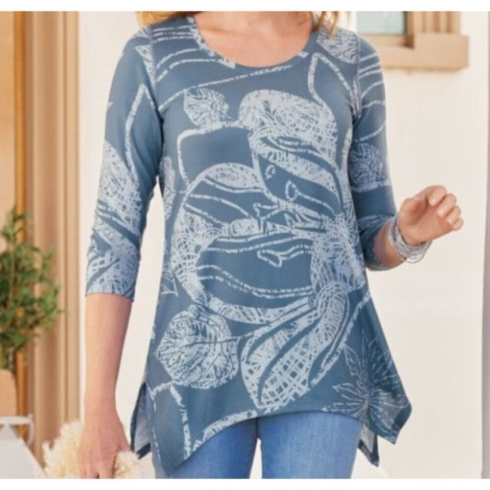 Soft Surroundings Teal And White Relaxed A-Line Tunic S